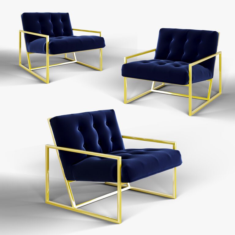 Navy Velvet Chair (50212), 3d model 1