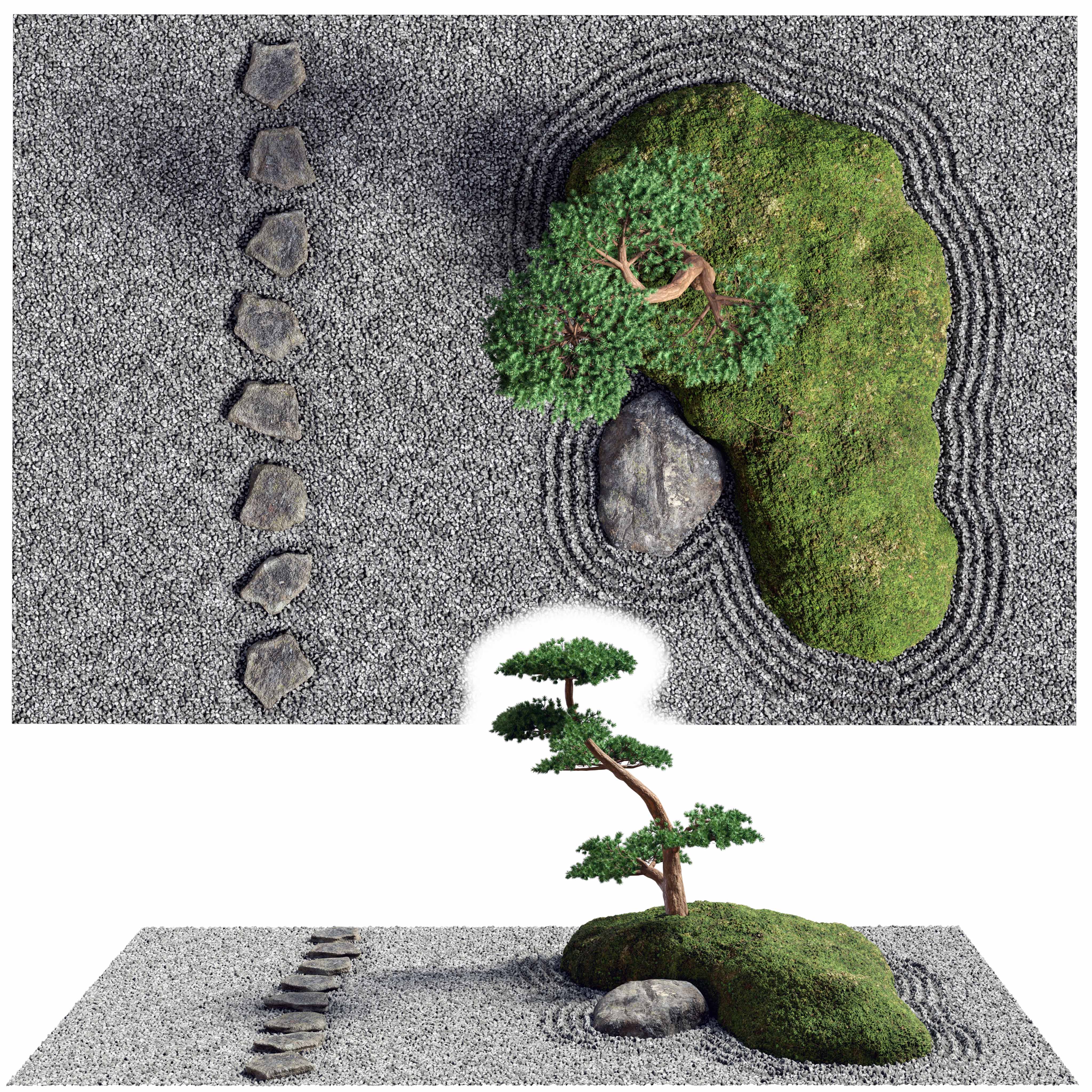 旧版・Shade実用3Dデータ集 総集編2 エクステリアセット Lowpoly Japanese Rock (Zen) Garden 04 (369019) 3D model - Download